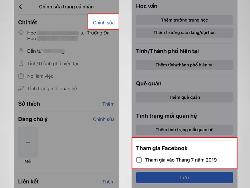 Nhấn Chỉnh sửa và kéo xuống mục Tham gia Facebook 