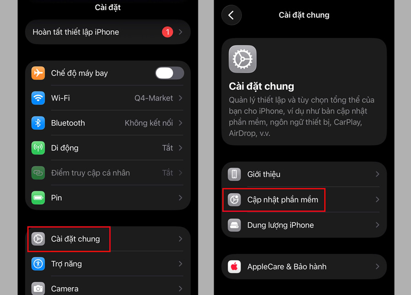Chọn Cài đặt chung, chọn mục Cập nhật phần mềm