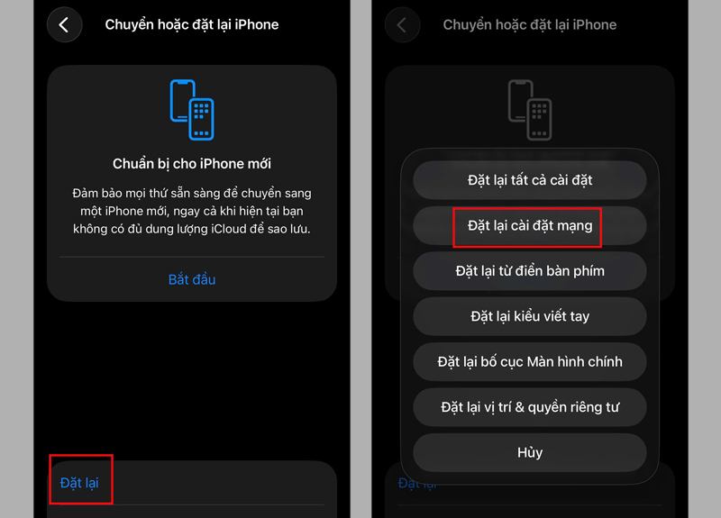 Đặt lại cài đặt mạng cho điện thoại iPhone 