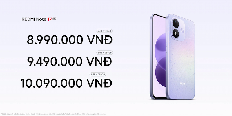 Gía bán Xiaomi REDMI Note 17 5G