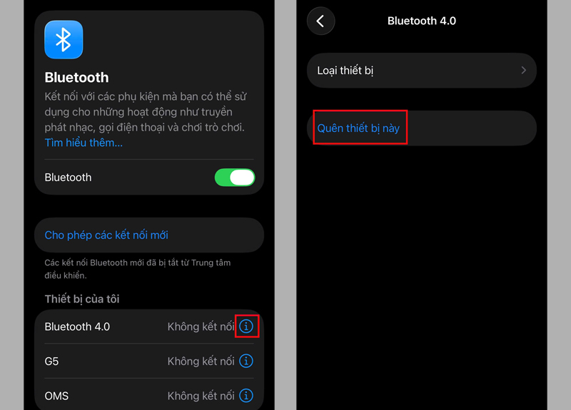 Quên thiết bị và kết nối lại Bluetooth 