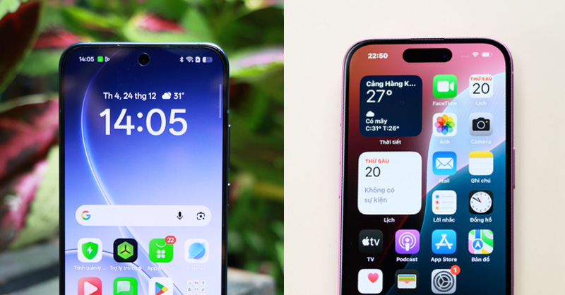 So sánh OPPO Reno15 và iPhone 16 về thiết kế màn hình 