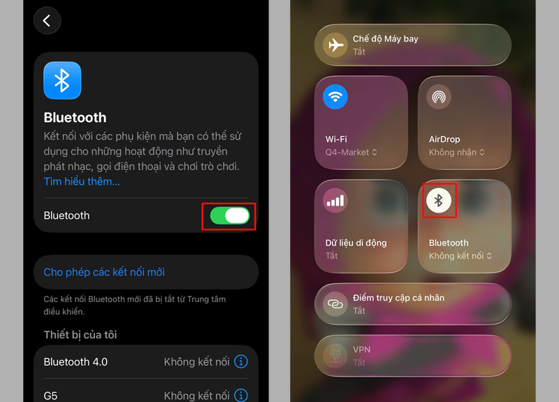 Để làm mới kết nối, bạn hãy tắt rồi bật lại Bluetooth trên iPhone