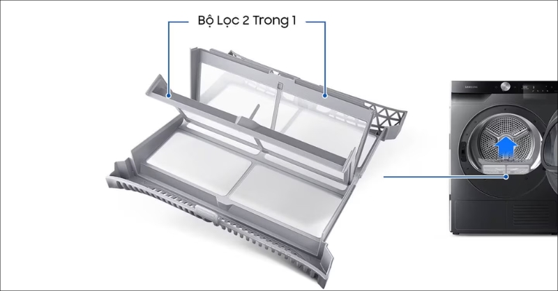 Bộ lọc 2 trong 1 tiện lợi trên máy sấy quần áo Samsung