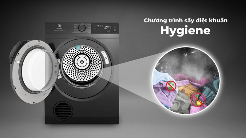 Công nghệ sấy Hygiene hỗ trợ diệt khuẩn trên quần áo.