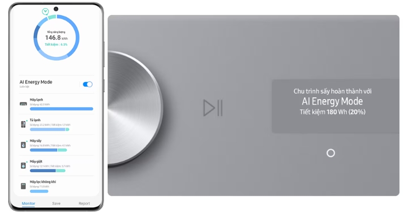 Máy sấy quần áo Samsung kết nối điện thoại qua app SmartThings