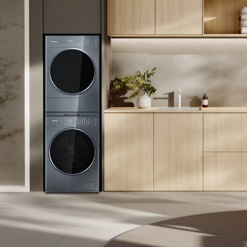 Thiết kế máy sấy NH-XV21X1AVT có thể xếp chồng với máy giặt