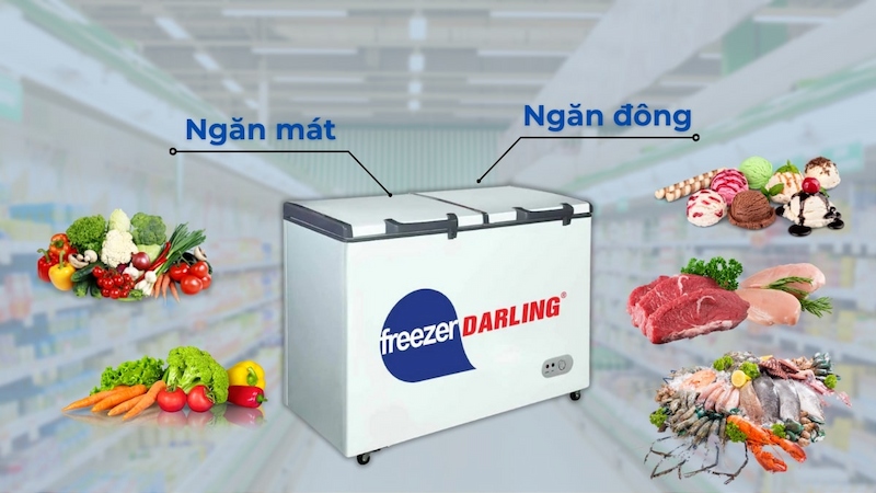 Tủ Đông Mát Darling DMF-2688W2 có 2 riêng biệt