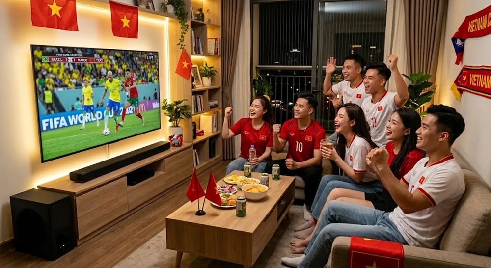Không gian xem bóng đá World Cup thường tập trung đông đủ người thân và bạn bè