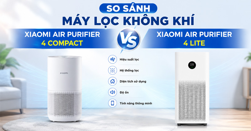 So sánh máy lọc không khí Xiaomi Air Purifier 4 Compact và 4 Lite chi tiết