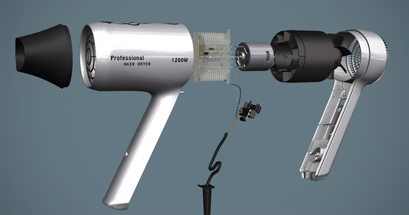 Máy sấy tóc có cấu tạo khá đơn giản 
