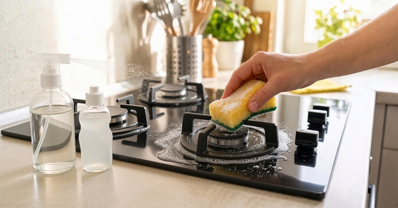 Vệ sinh bếp gas bằng giấm và xà phòng