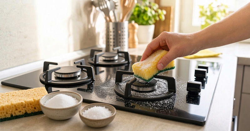 Vệ sinh bếp gas bằng muối và baking soda