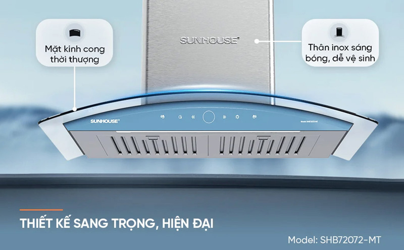 Máy Hút Mùi Kính Cong Sunhouse SHB72072-MT có thiết kế hiện đại 