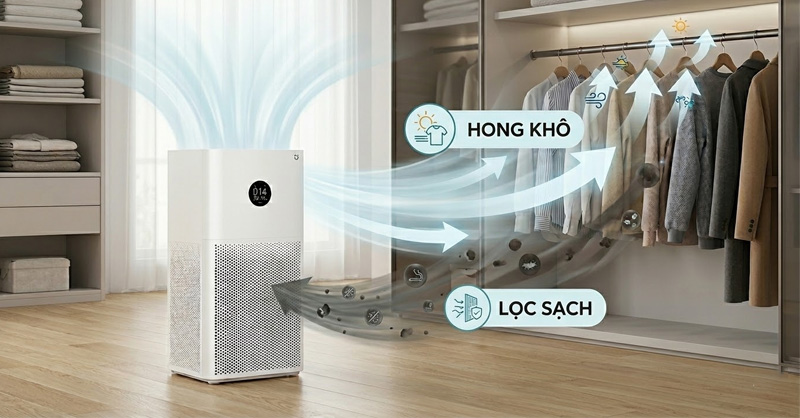 Máy lọc không khí có thể hong khô quần áo khi thời tiết ẩm ướt 