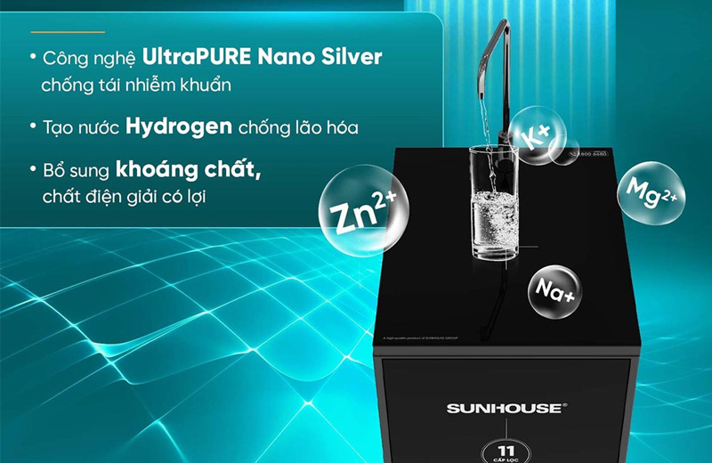 Máy Lọc Nước RO Hydrogen Sunhouse UltraPURE SHA8820KL có 11 lõi lọc