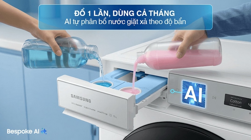 AI Dispenser tự động cân chỉnh lượng nước giặt, nước xả