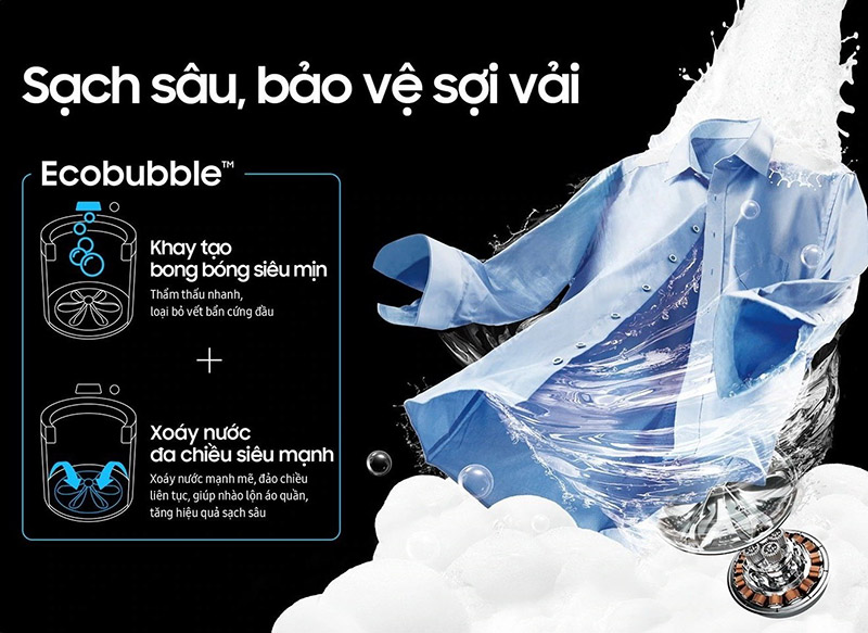Công nghệ Eco Bubble giúp giặt sạch sâu, đánh bay vết bẩn hiệu quả chỉ trong một lần giặt