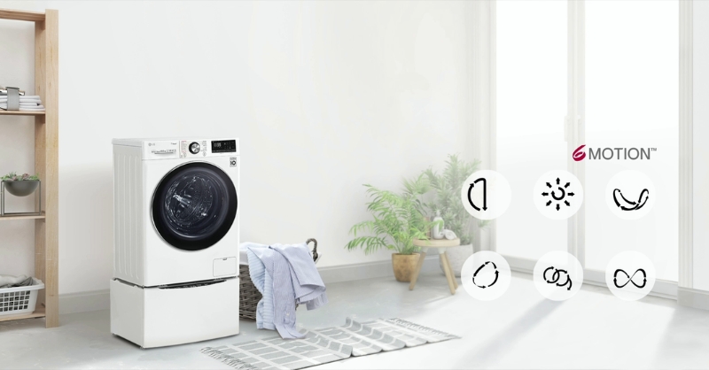 Công nghệ giặt 6 Motion DD của máy giặt LG hoạt động nhẹ nhàng, giặt sạch toàn diện