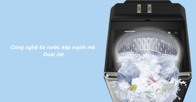 Công nghệ tia nước kép mạnh mẽ Dual Jet trên máy giặt Hitachi