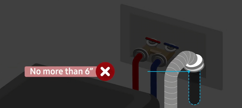 Đảm bảo đầu ống thoát nước không cắm sâu quá 6 inches