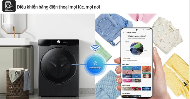 Kết nối với ứng dụng SmartThings kiểm soát chu trình giặt tiện lợi, linh hoạt