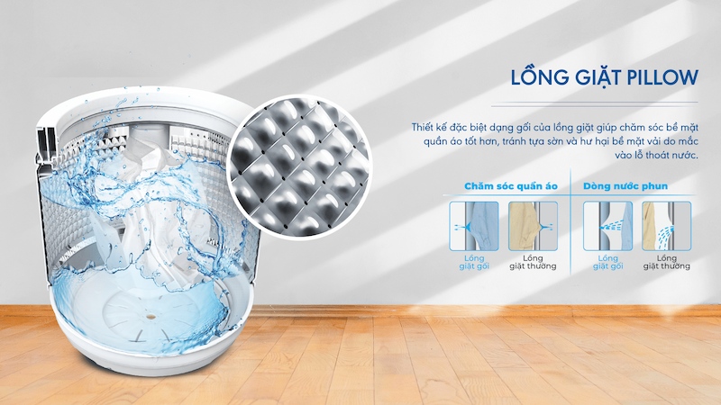 Máy giặt lồng đứng có lồng giặt hình gối Pillow