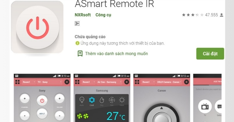 Bật máy lạnh qua app ASmart Remote IR