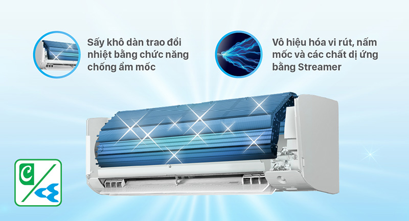 Công nghệ chống ẩm mốc kết hợp Streamer giúp máy lạnh Daikin luôn sạch khuẩn