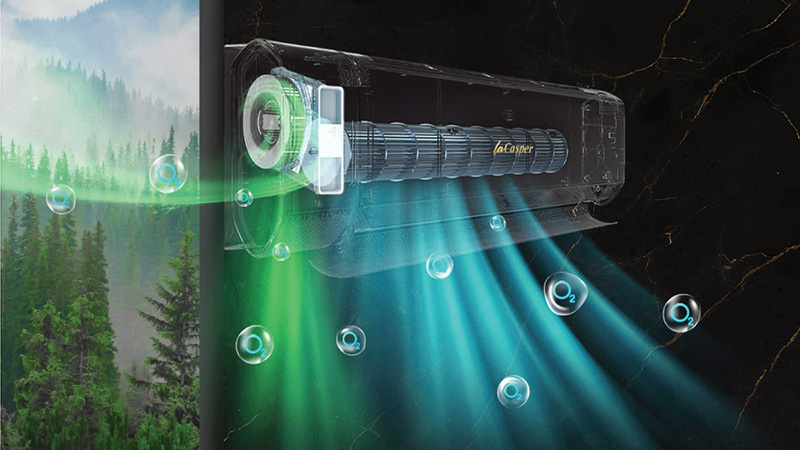 Công nghệ Fresh Air trên máy lạnh Casper đưa khí tươi từ bên ngoài vào giúp không gian thoáng đãng hơn