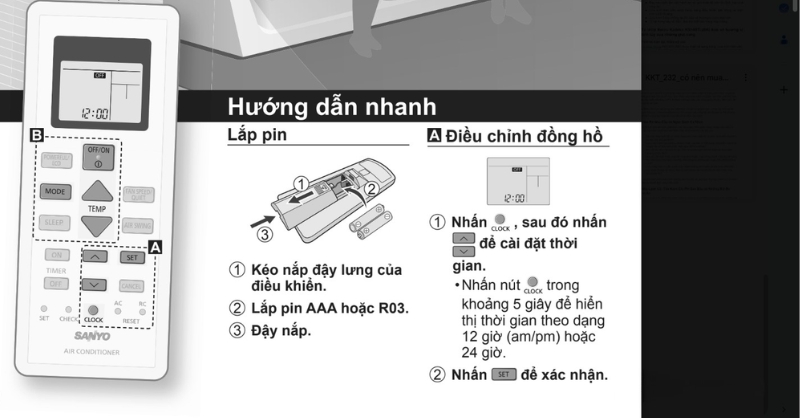 Hướng dẫn nhanh cách sử dụng điều khiển máy lạnh Sanyo