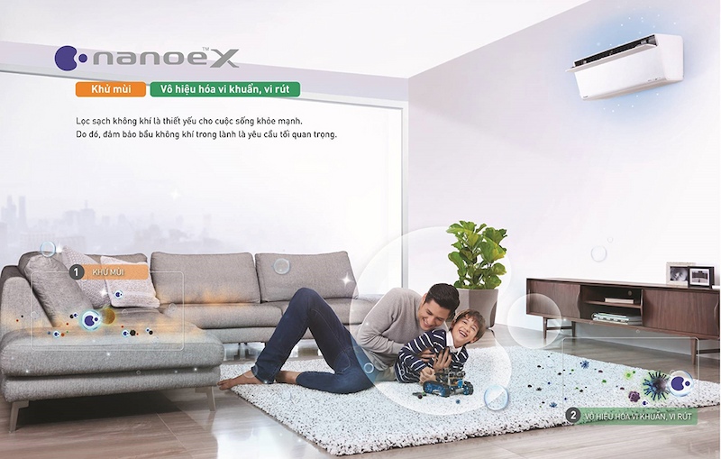 Nanoe™ X kích thước nhỏ hơn hạt hơi nước giúp khử mùi