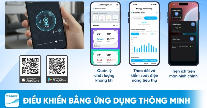 Ứng dụng Daikin Air Select trên điện thoại giao diện trực quan, thân thiện
