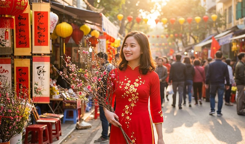 Caption nhẹ nhàng, thanh lịch đăng ảnh áo dài Tết