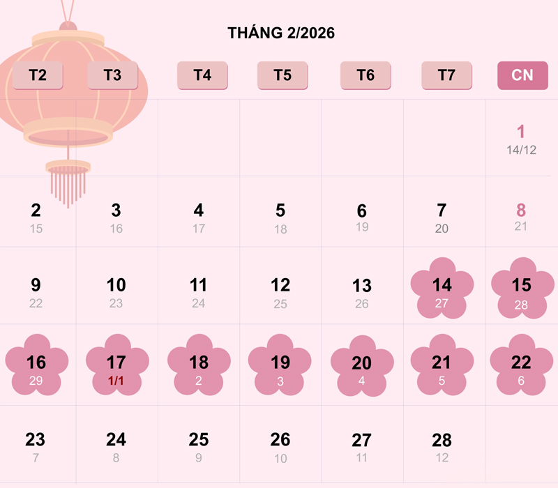 Tết Nguyên Đán 2026 được nghỉ mấy ngày