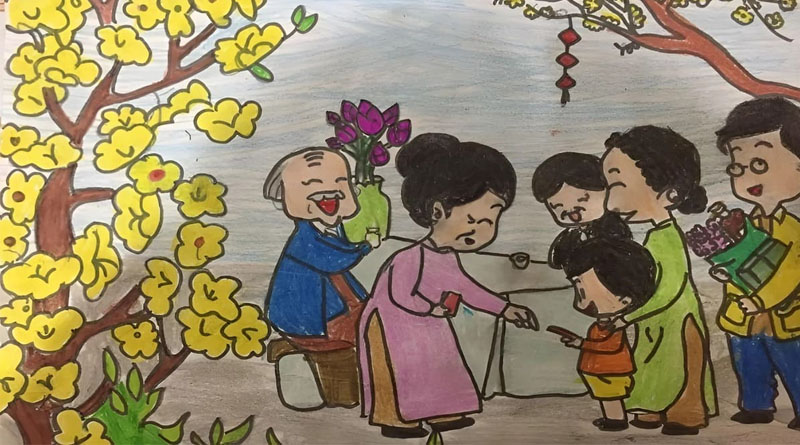 Mẫu vẽ tranh chúc Tết vui tươi mà bạn không thể bỏ qua