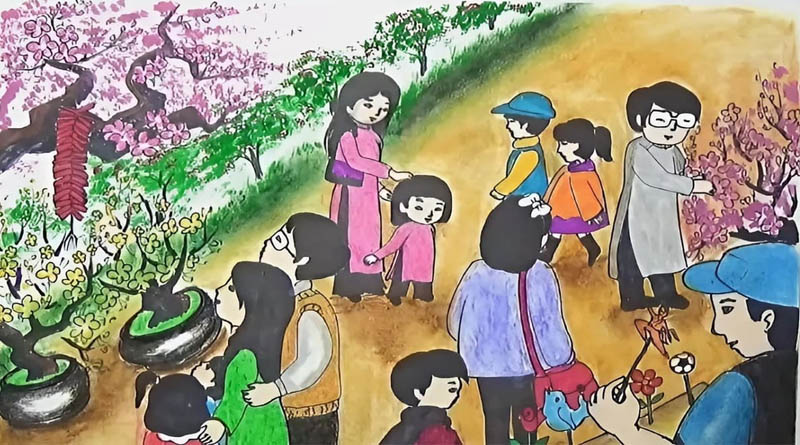 Mẫu vẽ tranh làng quê đón Tết ấn tượng dành cho bạn