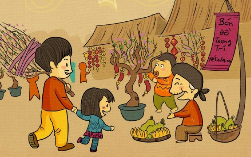 Tham khảo mẫu vẽ tranh làng quê đón Tết yên bình