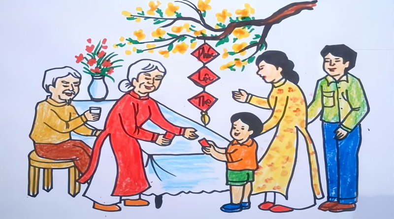 Mẫu vẽ tranh lì xì ngày Tết trong gia đình mà bạn nên tham khảo
