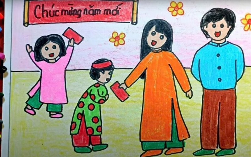 Mẫu vẽ tranh ngày Tết truyền thống dễ vẽ dành cho bạn