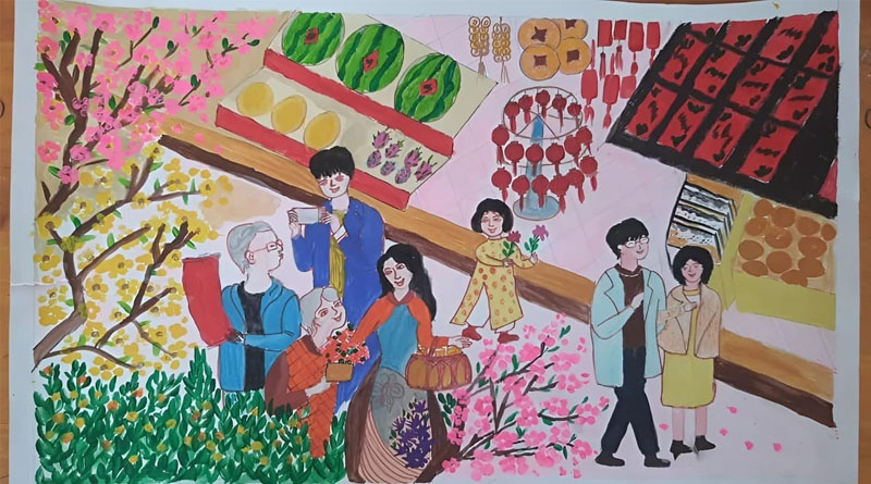 Mẫu vẽ tranh ngày Tết truyền thống đẹp và sáng tạo