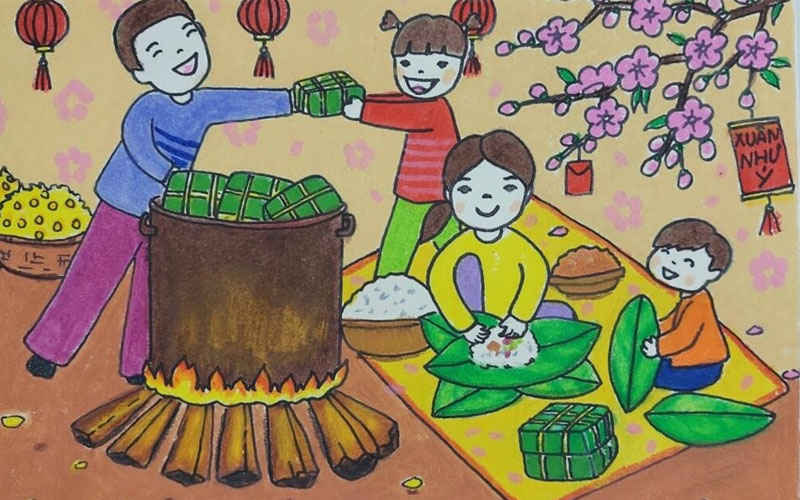 Mẫu vẽ tranh ngày Tết truyền thống ý nghĩa không thể bỏ qua