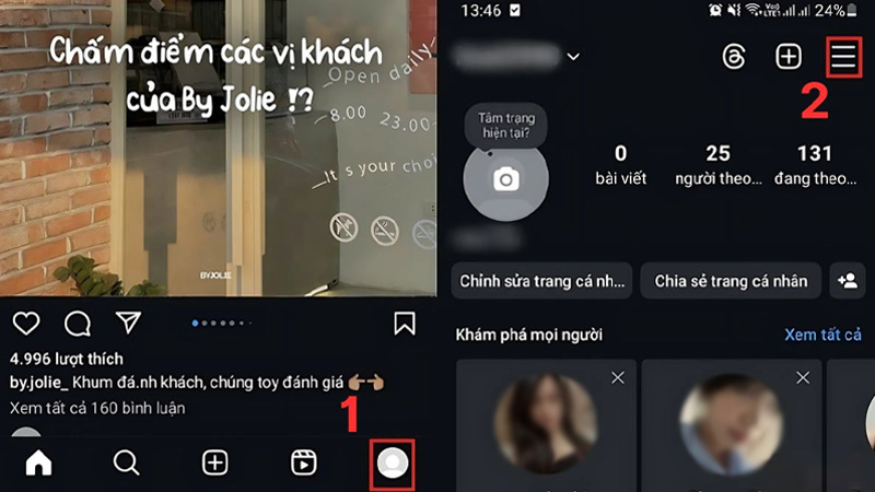 Chọn biểu tượng ba gạch ngang để mở menu cài đặt