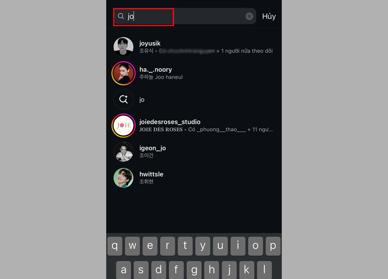 Nhập chính xác tên người dùng của bạn bè vào ô tìm kiếm