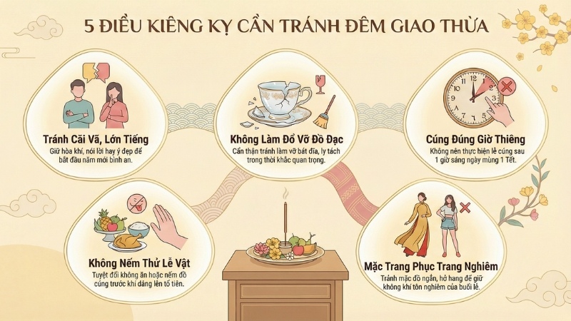 Infographic 5 điều cần tránh khi cúng giao thừa để không bị mất lộc đầu năm
