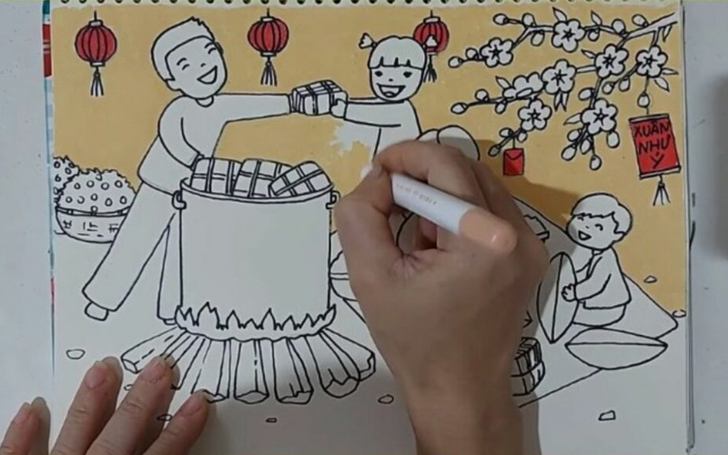 Hoàn thiện đường nét của nhân vật và cảnh vật