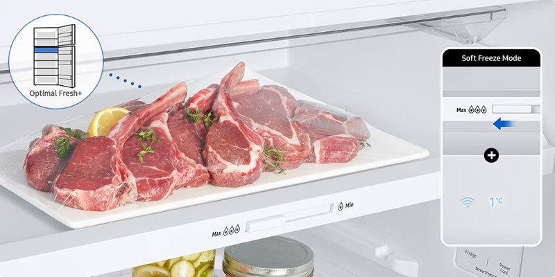 Ngăn đông mềm linh hoạt Optimal Fresh+ trên tủ lạnh Samsung ngăn đá trên