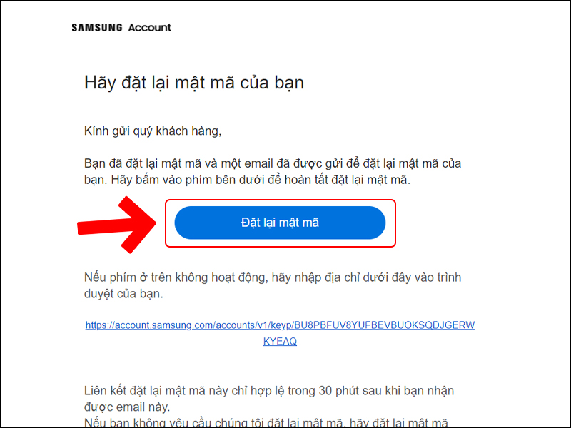 Bạn nhấn vào “Đặt lại mật mã” để thay đổi mật khẩu cho Samsung Account.