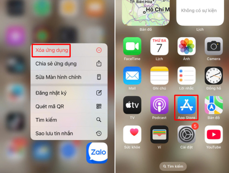 Xoá ứng dụng Zalo trên điện thoại iPhone