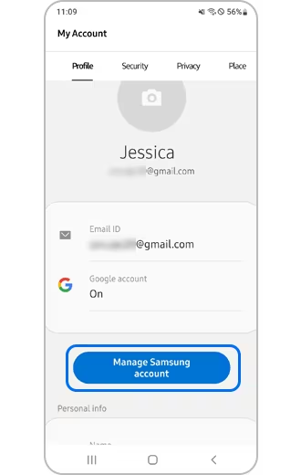 Bạn nối tiếp nhấn lựa chọn “Manage Samsung Account”.